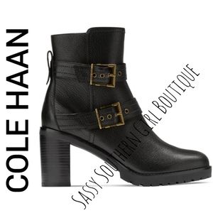 🆕⭐ COLE HAAN black leather buckle ankle boots